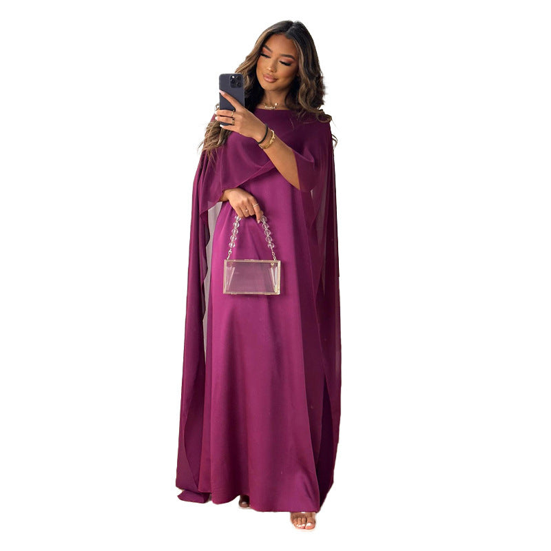 Robe Cape Élégante en Mousseline de Soie pour Femme