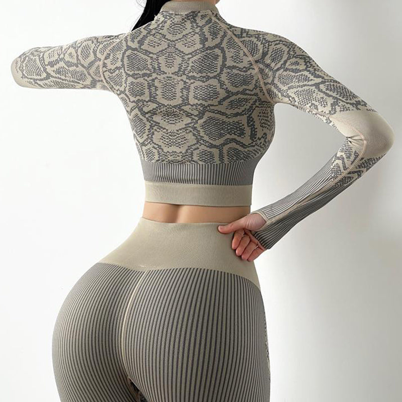 Souples de yoga sans couture Femmes Crop Top Workout Leggings Leopard Print Training Suit Fiess Gym Clothes Tracuit