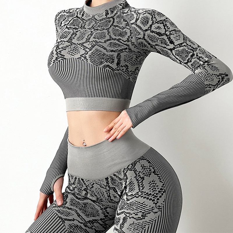 Souples de yoga sans couture Femmes Crop Top Workout Leggings Leopard Print Training Suit Fiess Gym Clothes Tracuit