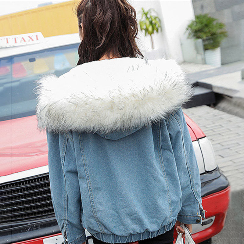 Veste Femme Chaude en Denim - Manteau Hiver à Capuche, Bomber Parka Grande Taille