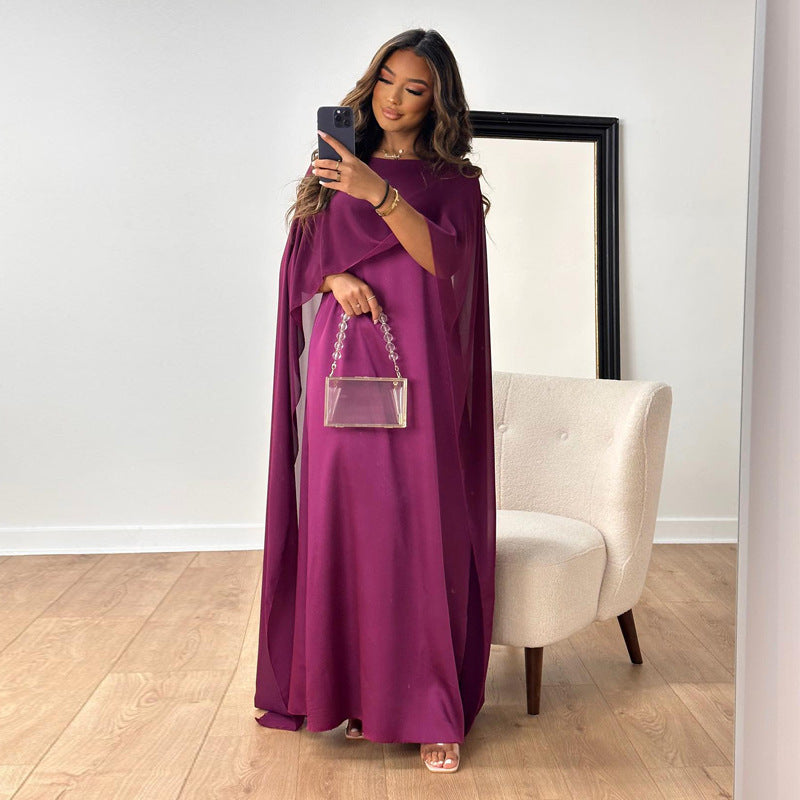 Robe Cape Élégante en Mousseline de Soie pour Femme