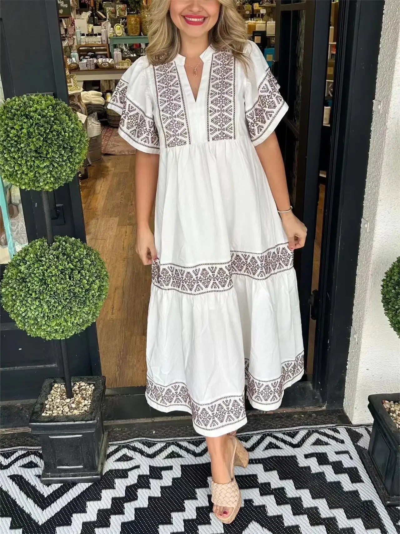 V-Neck Boho Maxi Robe