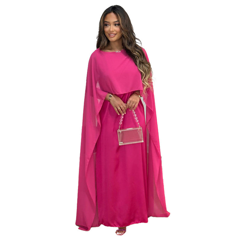 Robe Cape Élégante en Mousseline de Soie pour Femme