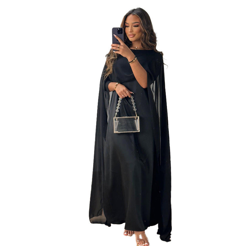 Robe Cape Élégante en Mousseline de Soie pour Femme