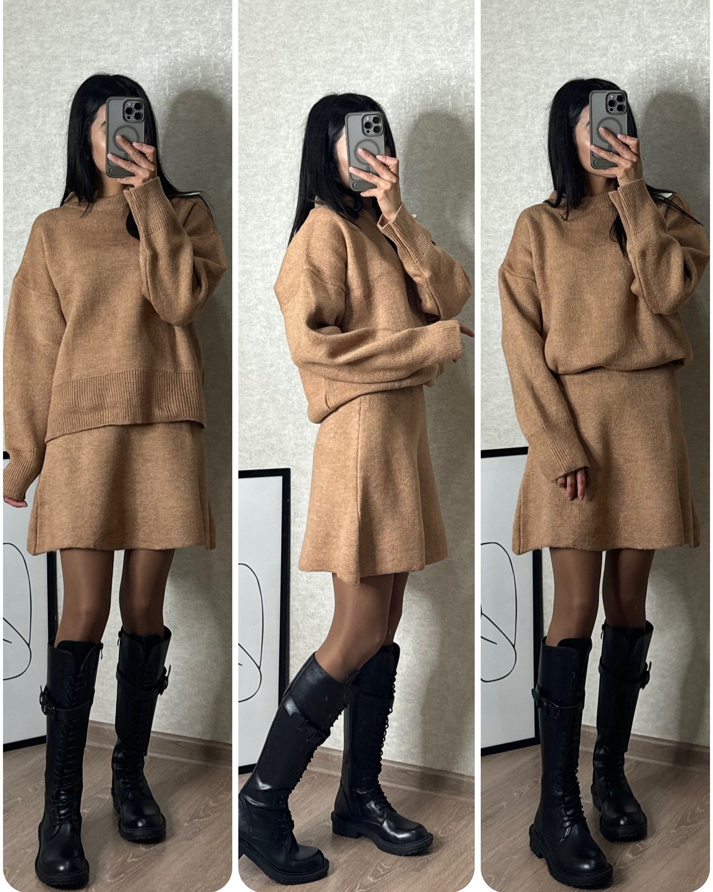 Ensemble Élégance Décontractée : Pull Manches Longues et Jupe Taille Haute – Style Chic & Polyvalent